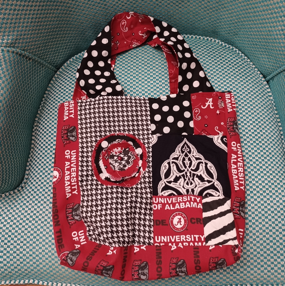 Handmade Patchwork Tote Bag - Red and Black